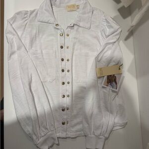 NWT Nation LTD button down shirt . Gold buttons sz S. Puff sleeve